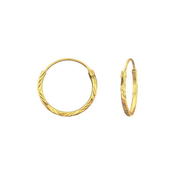 14k Gold Hoop Earrings Diamond Cut 12mm - Picture 1 of 7